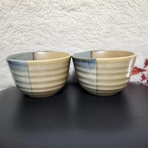Vintage Sango Gold Dust Green 5040 5" Ice Cream Bowls Mixing Textured Set of 2 - Picture 4 of 6